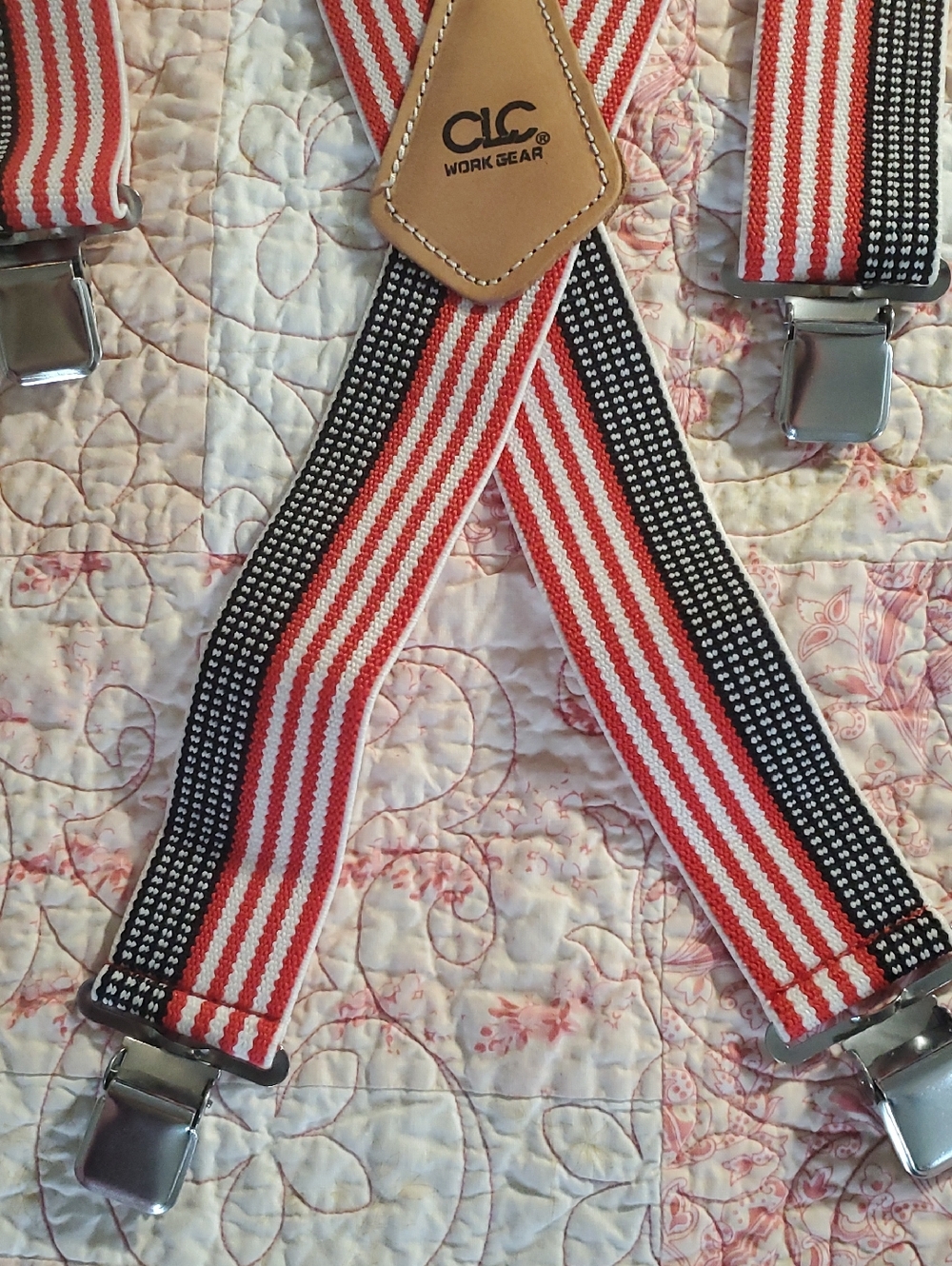 Men’s Red & White Striped Suspenders with Black Trim